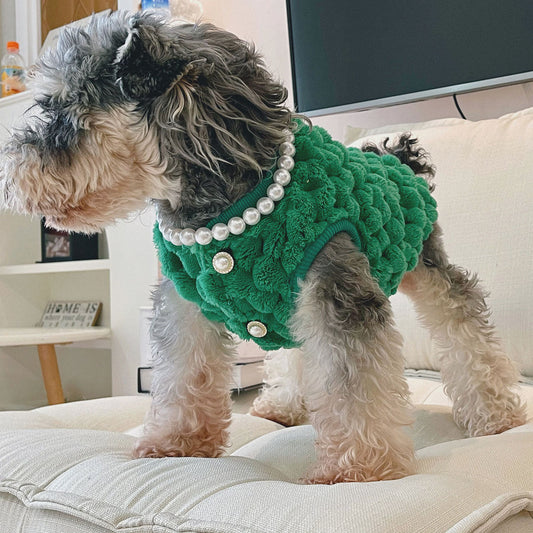 KFX-9978557 Cozy Emerald and Agate Rose Plush Vest for Cats and Dogs