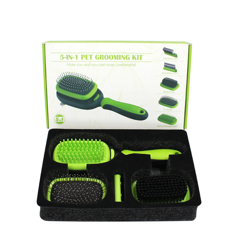 KFX-9979581 5-in-1 Pet Grooming Brush Set for Dogs and Cats - ABS & Stainless Steel with Massage Function
