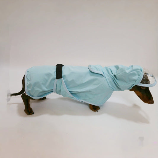 KFX-9983421 Dog Waterproof Hooded Raincoat Poncho in Sky Blue - Casual Style for Small to Extra Large Pets