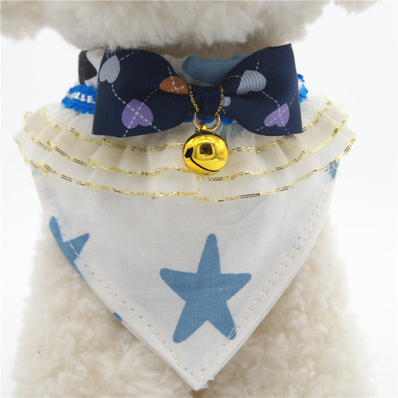 KFX-9985725 Geometric Bow Tie Dog Collar in Pink, Blue, Yellow - Detachable and Adjustable Pet Accessory