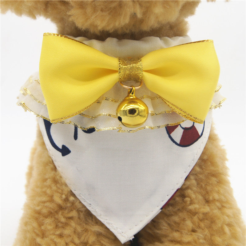 KFX-9985725 Geometric Bow Tie Dog Collar in Pink, Blue, Yellow - Detachable and Adjustable Pet Accessory