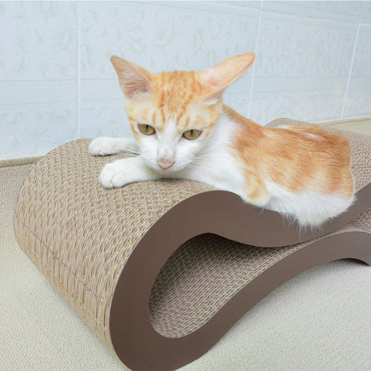 KFX-9989693 Corrugated Cat Scratch Board with Fashionable Pillow Design in Coffee and Light Wood Colors