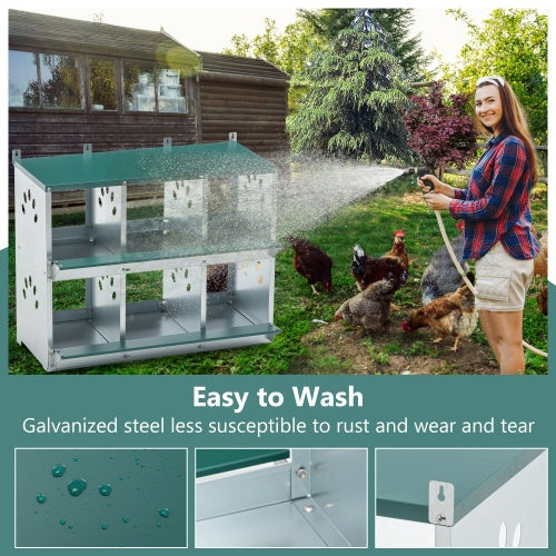 KFX-9991101 Metal Chicken Nesting Box with 6 Rooms, Galvanized Steel for Hens, Easy Assembly and Cleaning