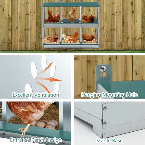 KFX-9991101 Metal Chicken Nesting Box with 6 Rooms, Galvanized Steel for Hens, Easy Assembly and Cleaning