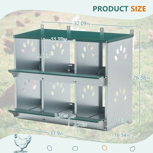 KFX-9991101 Metal Chicken Nesting Box with 6 Rooms, Galvanized Steel for Hens, Easy Assembly and Cleaning