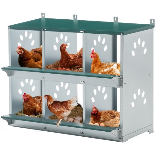 KFX-9991101 Metal Chicken Nesting Box with 6 Rooms, Galvanized Steel for Hens, Easy Assembly and Cleaning
