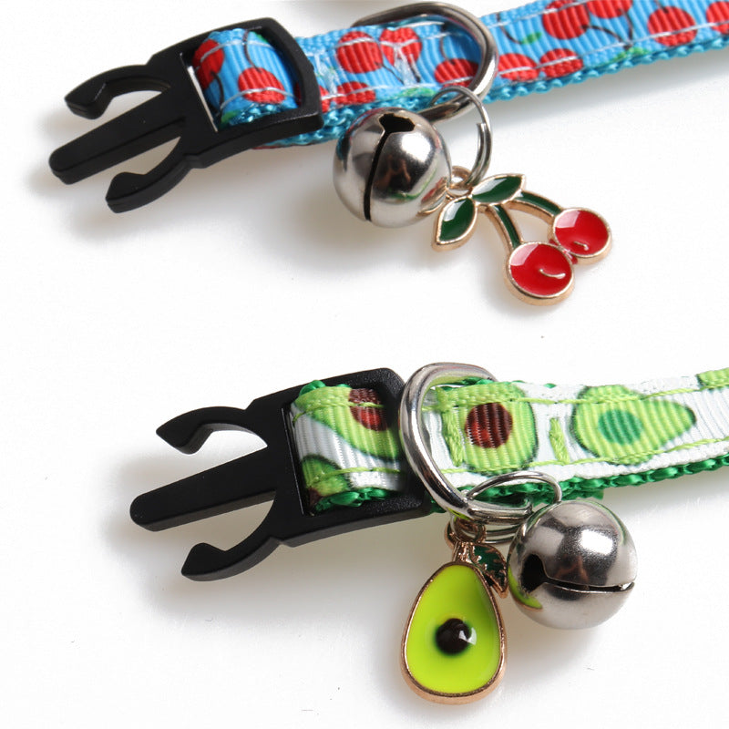 KFX-9991485 Fruity Polyester Cat Collar in Avocado, Pineapple, Watermelon, Cherry, and Strawberry Designs