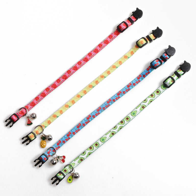 KFX-9991485 Fruity Polyester Cat Collar in Avocado, Pineapple, Watermelon, Cherry, and Strawberry Designs