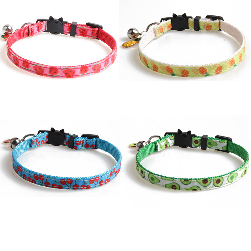 KFX-9991485 Fruity Polyester Cat Collar in Avocado, Pineapple, Watermelon, Cherry, and Strawberry Designs