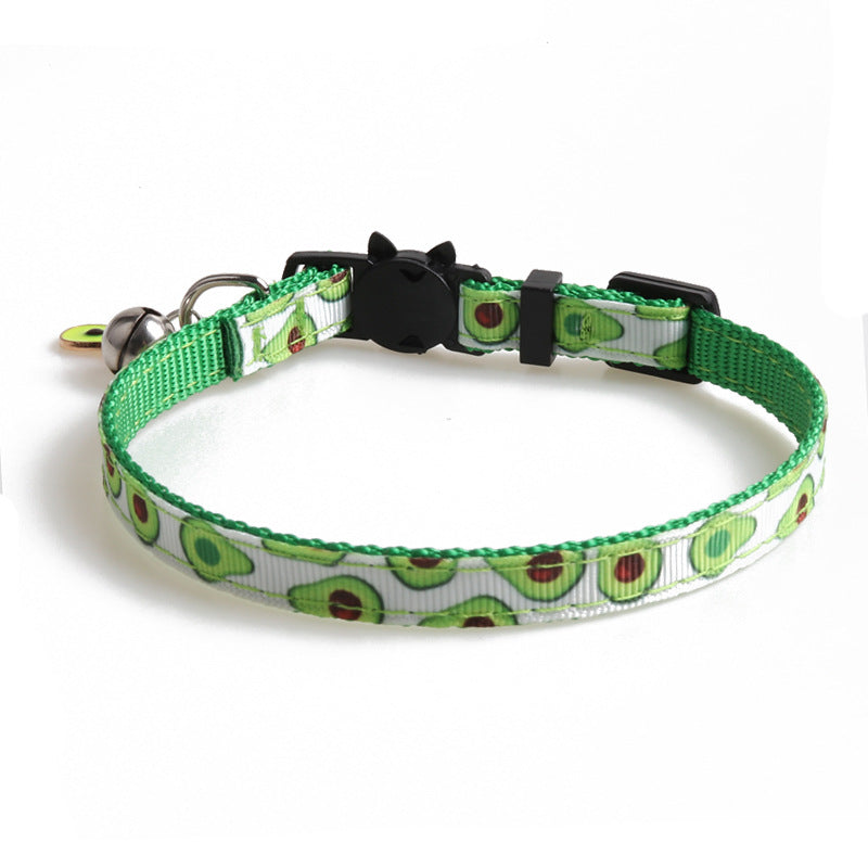 KFX-9991485 Fruity Polyester Cat Collar in Avocado, Pineapple, Watermelon, Cherry, and Strawberry Designs