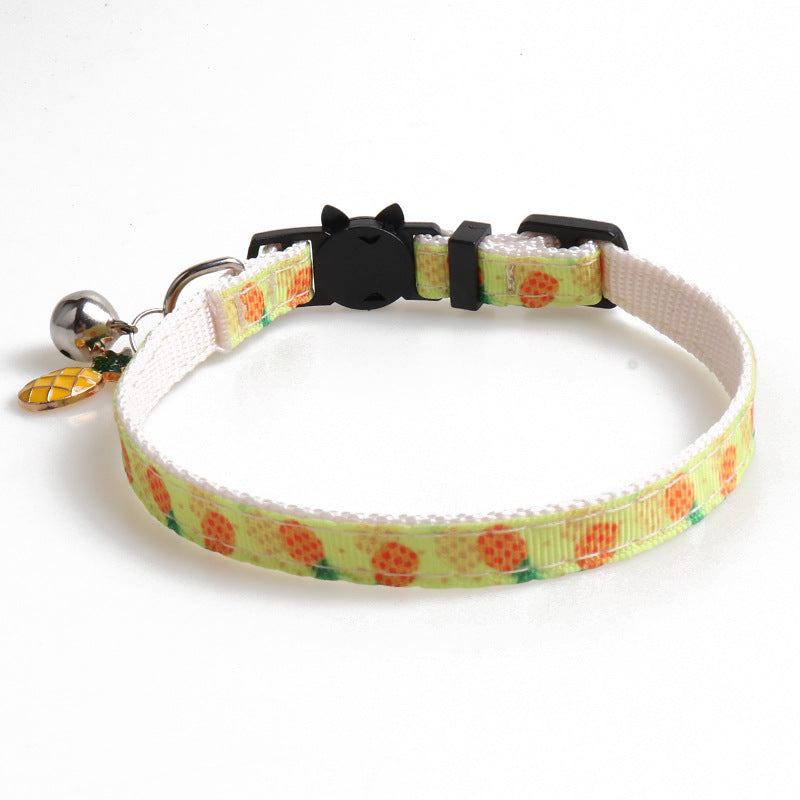 KFX-9991485 Fruity Polyester Cat Collar in Avocado, Pineapple, Watermelon, Cherry, and Strawberry Designs