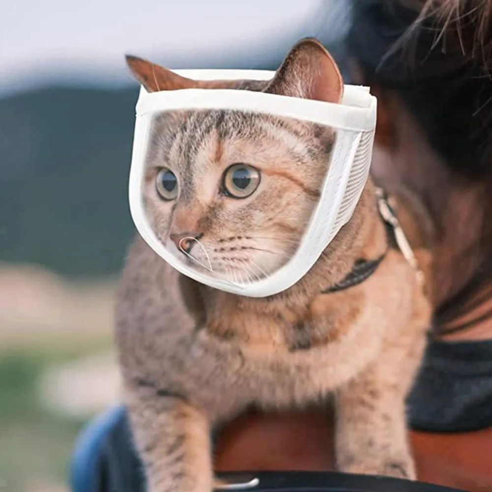 KFX-9992765 Breathable Anti-Bite Muzzle for Cats and Dogs – Soft Cotton and Transparent PVC, Comfortable Design with Air Hole