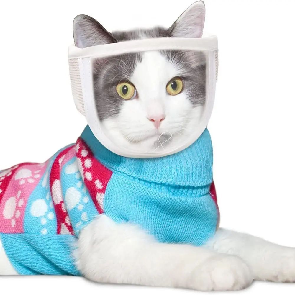 KFX-9992765 Breathable Anti-Bite Muzzle for Cats and Dogs – Soft Cotton and Transparent PVC, Comfortable Design with Air Hole