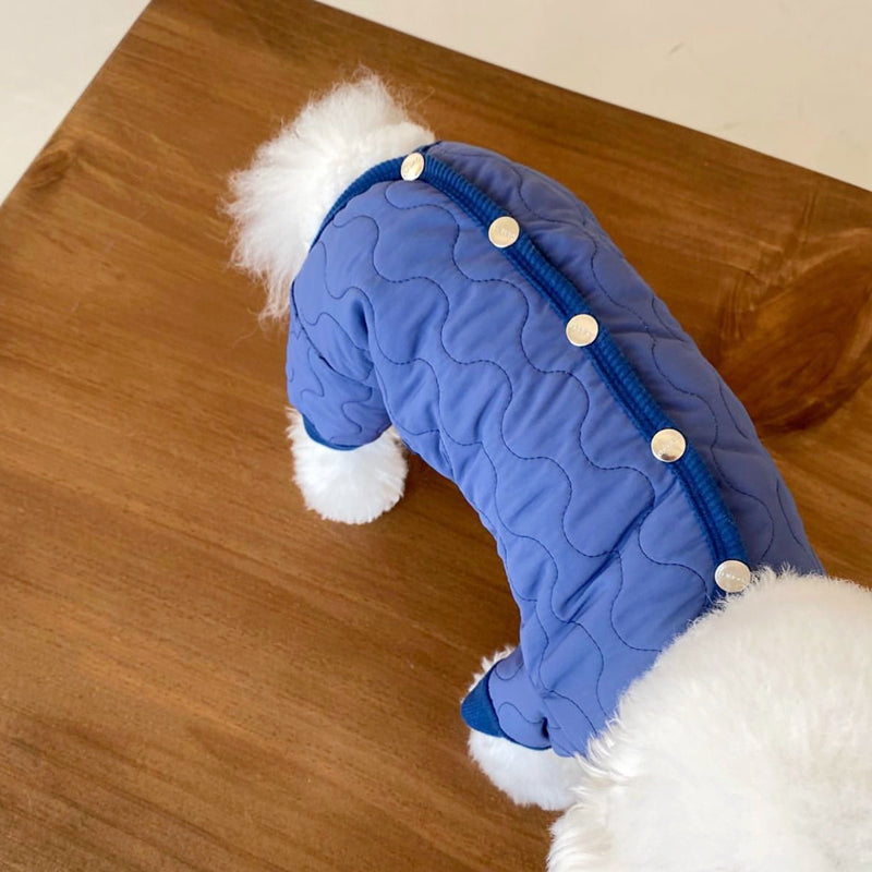KFX-9993917 Thickened Cotton-Padded Pet Clothing in Blue, Yellow, and Beige - Size XS to XL