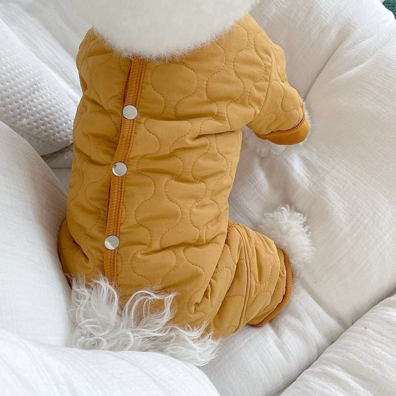 KFX-9993917 Thickened Cotton-Padded Pet Clothing in Blue, Yellow, and Beige - Size XS to XL