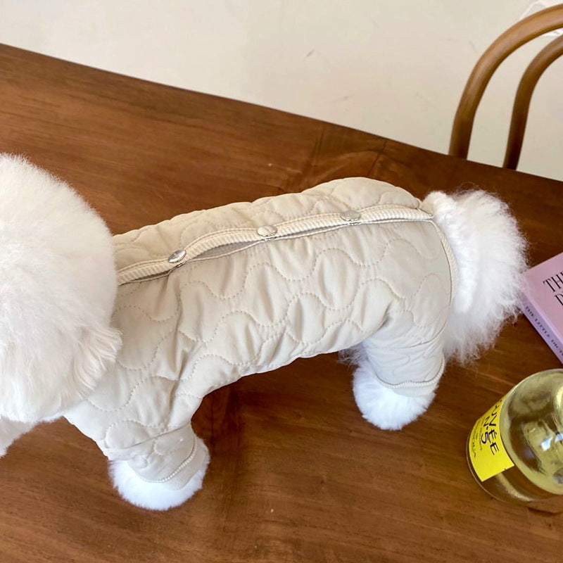 KFX-9993917 Thickened Cotton-Padded Pet Clothing in Blue, Yellow, and Beige - Size XS to XL