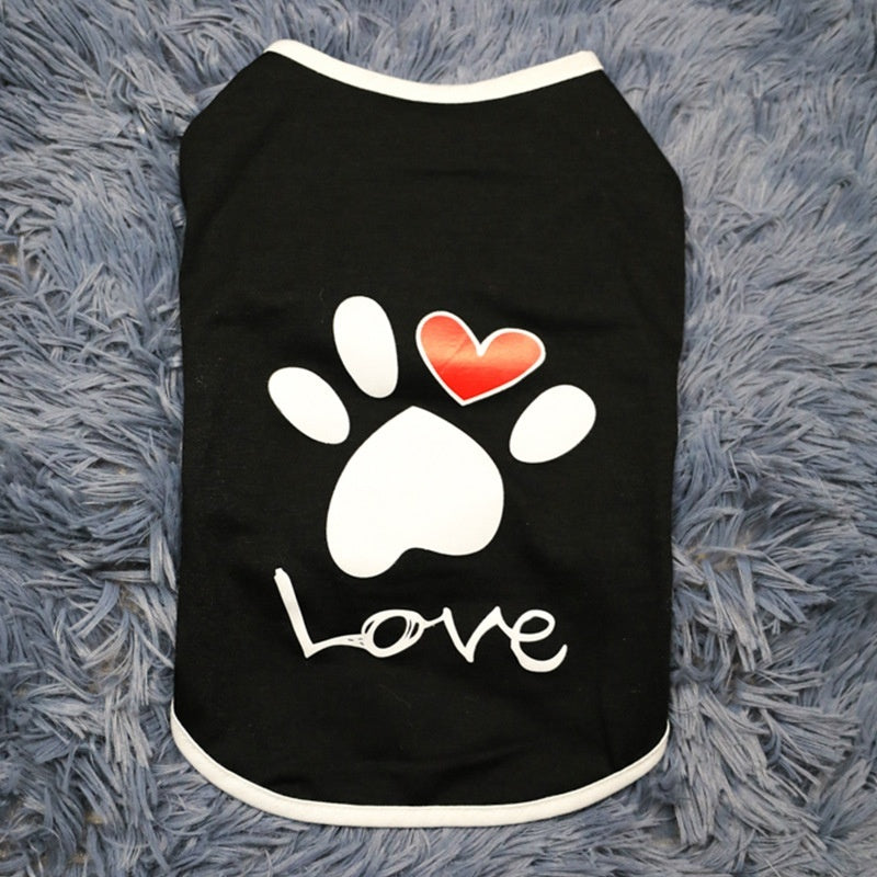 KFX-9995069 Printed Love Short Sleeve Top for Pets - Cotton Dog Jacket in Black and White, Sizes XS to XXL