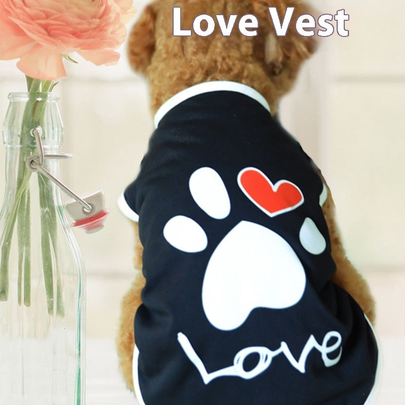 KFX-9995069 Printed Love Short Sleeve Top for Pets - Cotton Dog Jacket in Black and White, Sizes XS to XXL