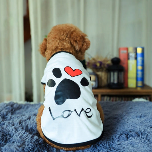 KFX-9995069 Printed Love Short Sleeve Top for Pets - Cotton Dog Jacket in Black and White, Sizes XS to XXL