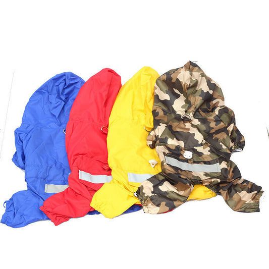 KFX-9995837 Four-Legged Dog Raincoat with Hood in Multiple Colors and Sizes