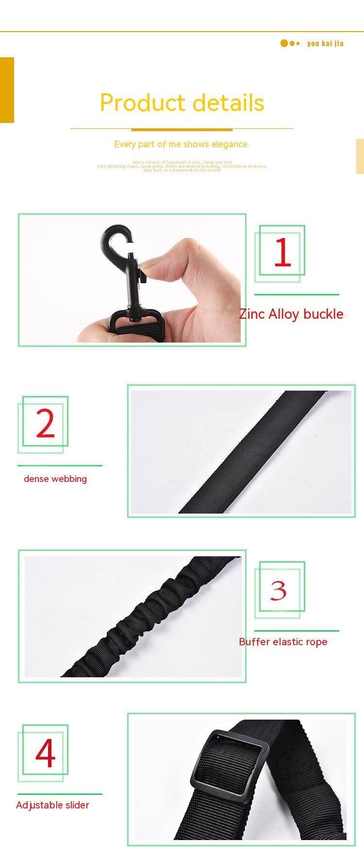 KFX-9999037 Elastic Retractable Pet Car Seat Belt for Safety Travel, Black Nylon Towing Rope, 53-74cm Length