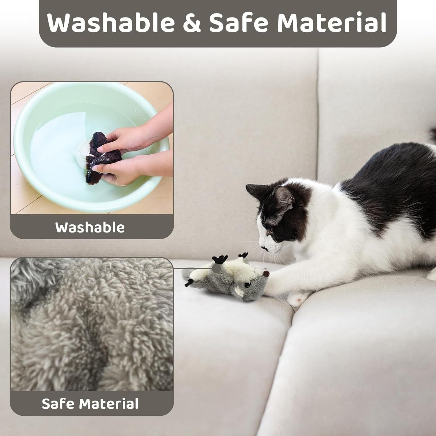 PROKEl Pet Toys, Cat Catnip Toys FlappingSquirrel, Rechargeable Touch Activated KittenToys, Lifelike Interactive Cats Toy Indoor, CatKicker Plush Toys For All Breeds Universalinteractive Toy Cat Toys