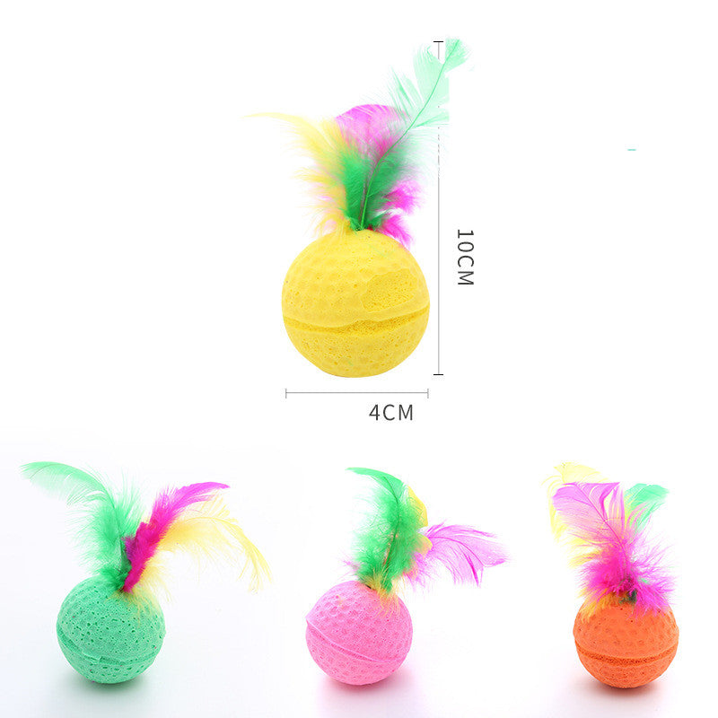 Pet Cat Toy Ball Latex Color Foam Band Feather Interaction