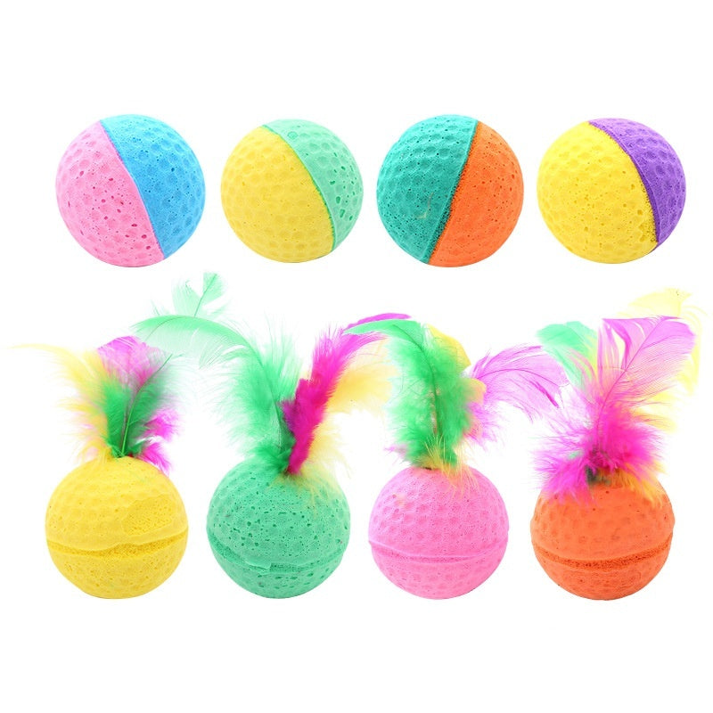Pet Cat Toy Ball Latex Color Foam Band Feather Interaction