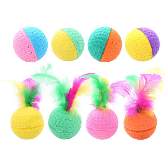 Pet Cat Toy Ball Latex Color Foam Band Feather Interaction