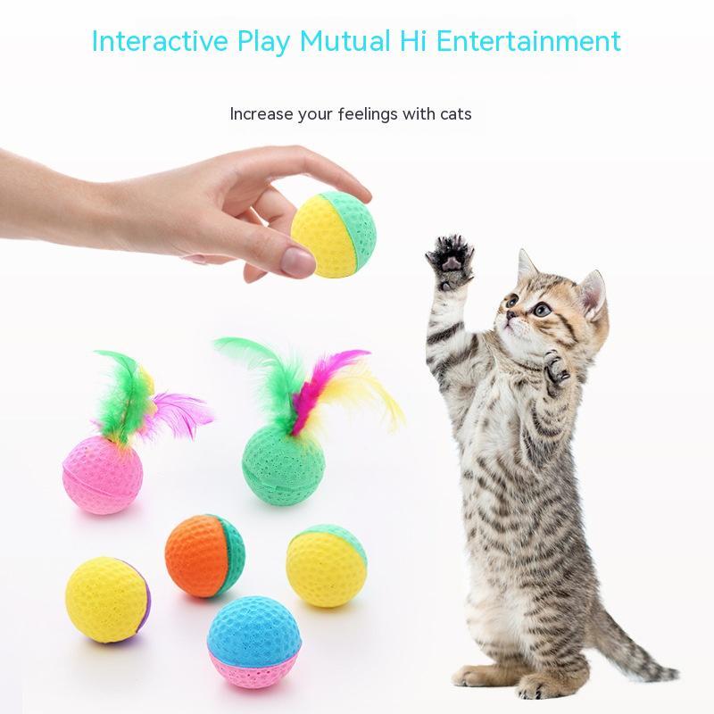 Pet Cat Toy Ball Latex Color Foam Band Feather Interaction