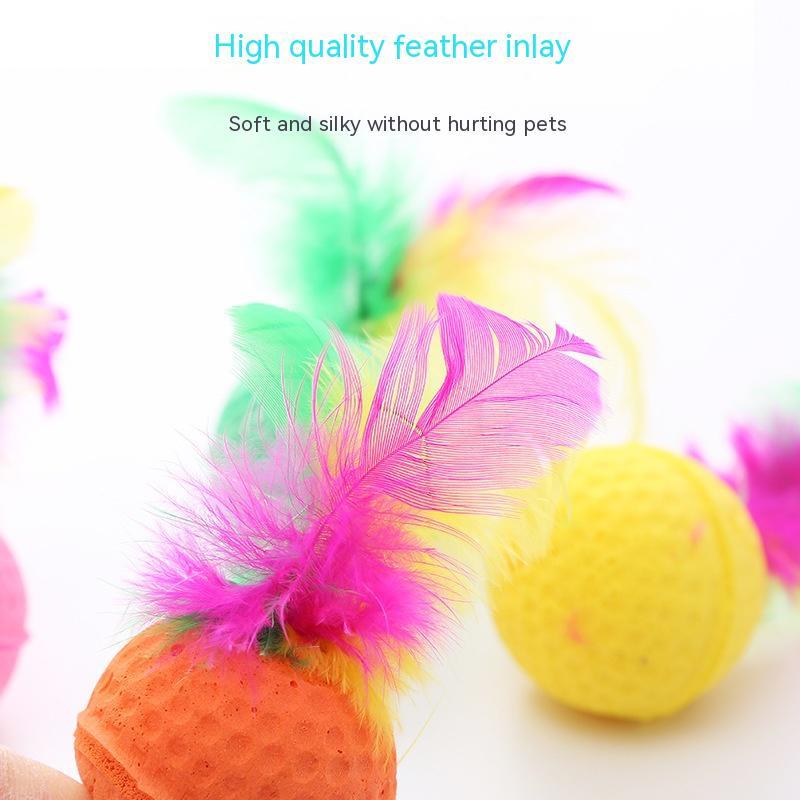 Pet Cat Toy Ball Latex Color Foam Band Feather Interaction