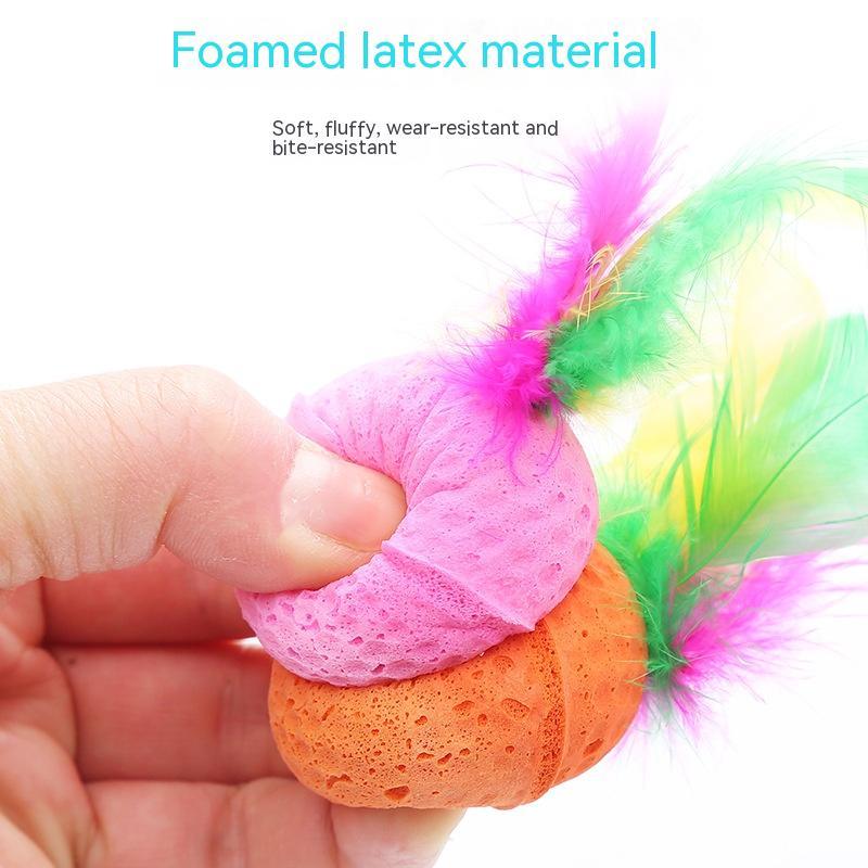 Pet Cat Toy Ball Latex Color Foam Band Feather Interaction