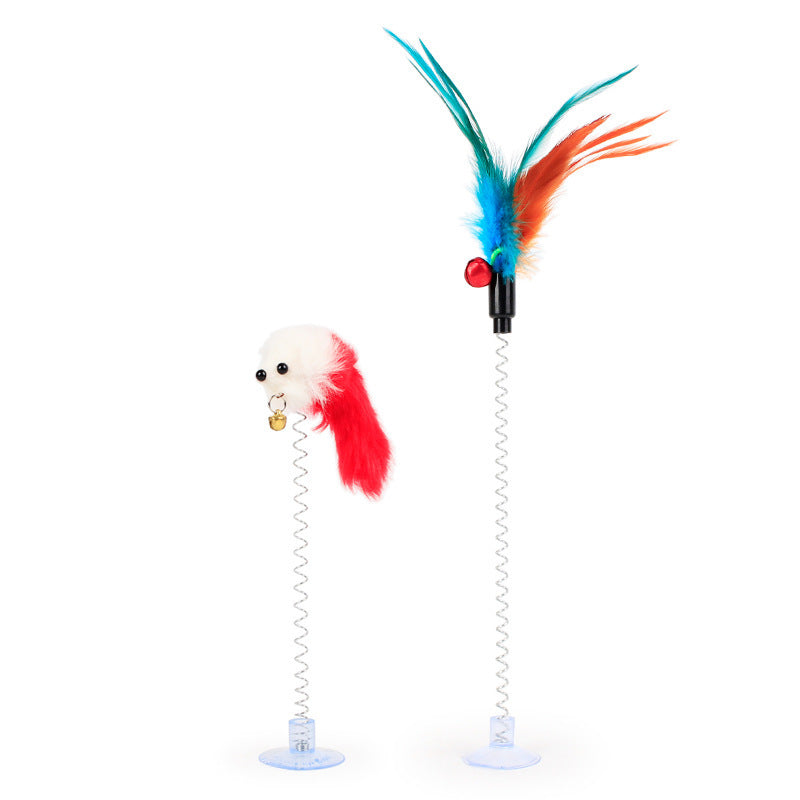 Pet cat plush mouse stick with suction cup spring
