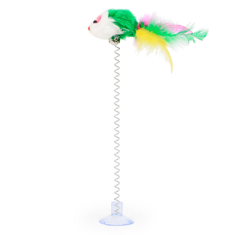 Pet cat plush mouse stick with suction cup spring