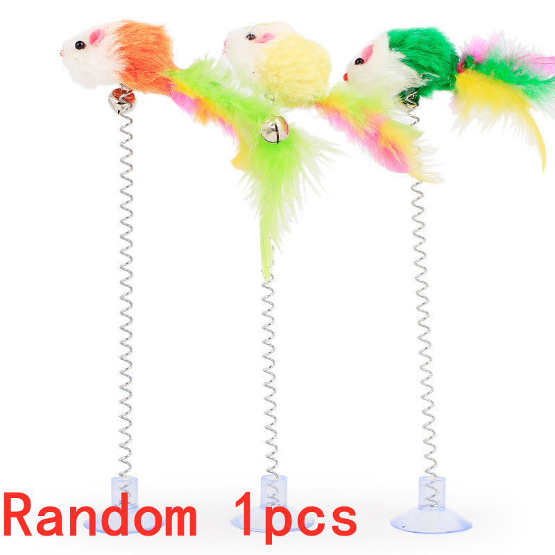 Pet cat plush mouse stick with suction cup spring