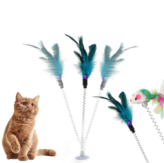 Pet cat plush mouse stick with suction cup spring