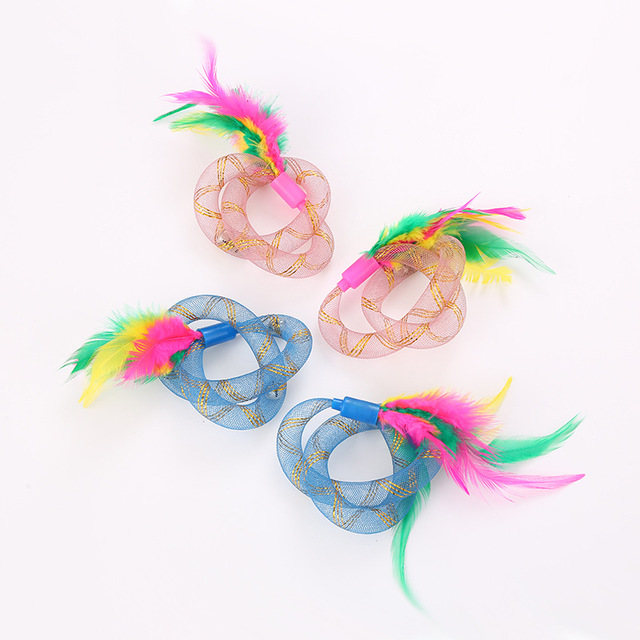 Pet cat toy thread tube with feather
