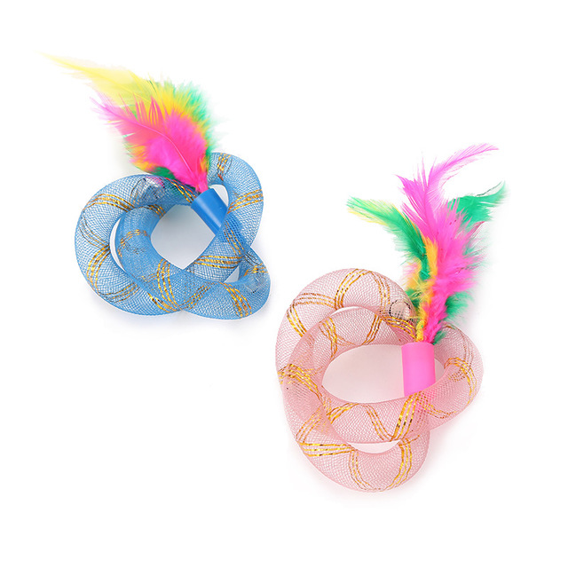 Pet cat toy thread tube with feather