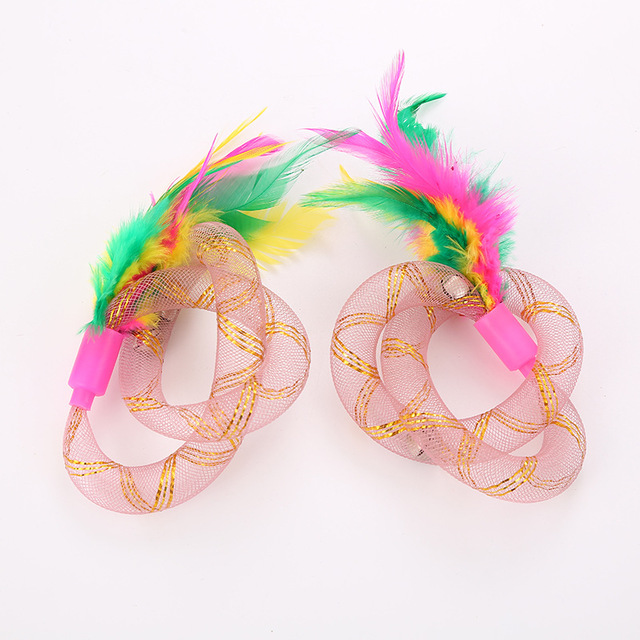 Pet cat toy thread tube with feather