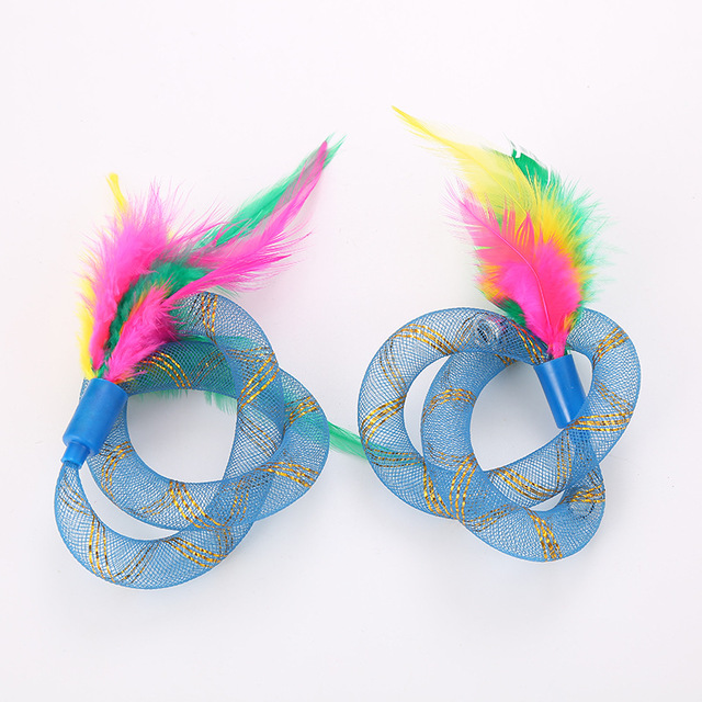 Pet cat toy thread tube with feather
