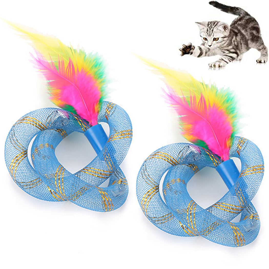 Pet cat toy thread tube with feather
