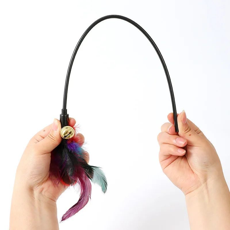 Rainbow Color Feather Toys Funny Cat Stick Plush Feathers With Bells Teaser Stick Interactive Pet Cat Playing Training Toy