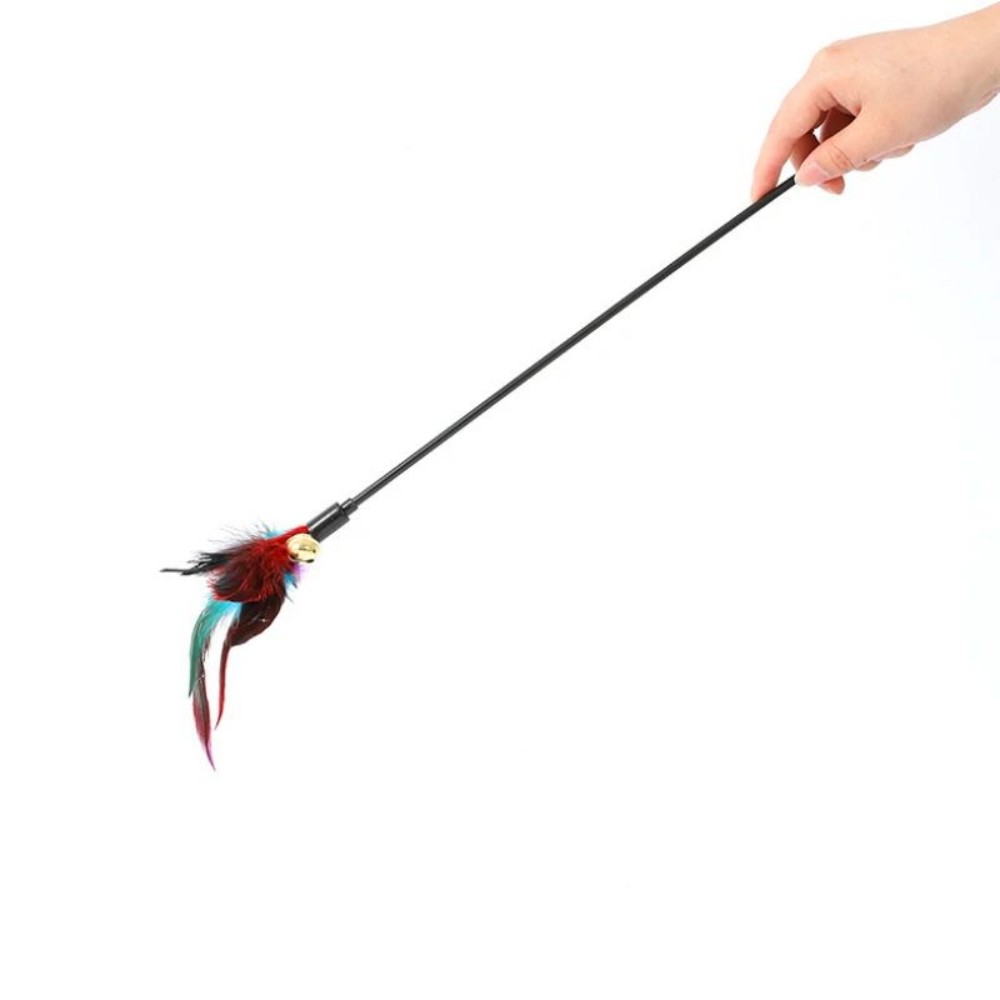 Rainbow Color Feather Toys Funny Cat Stick Plush Feathers With Bells Teaser Stick Interactive Pet Cat Playing Training Toy