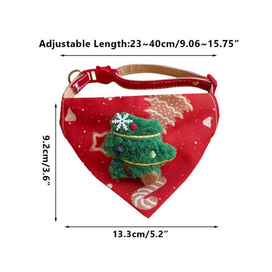 KFX-6500797 Festive Red Christmas Bandana for Pets with Santa and Tree Design, Adjustable Collar for Cats and Small to Medium Dogs